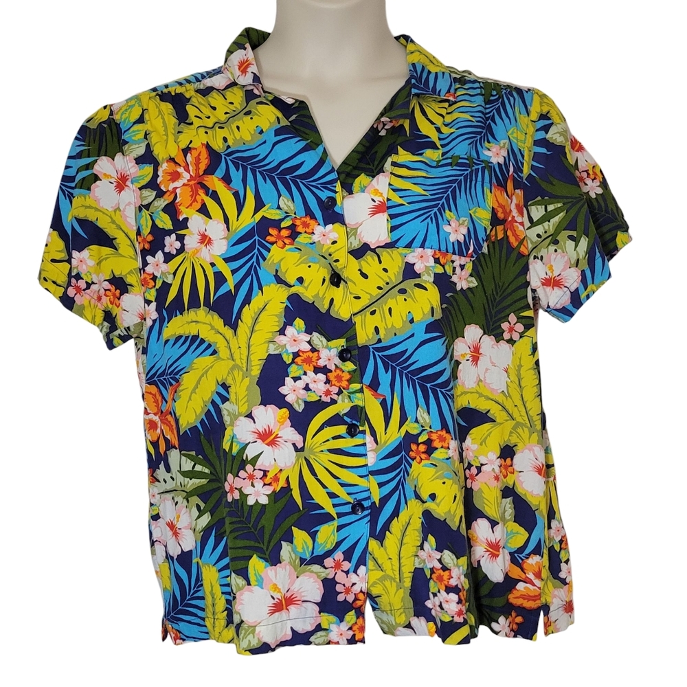 Rebecca Malone Floral Tropical Print Top Size Large Hawaiian
